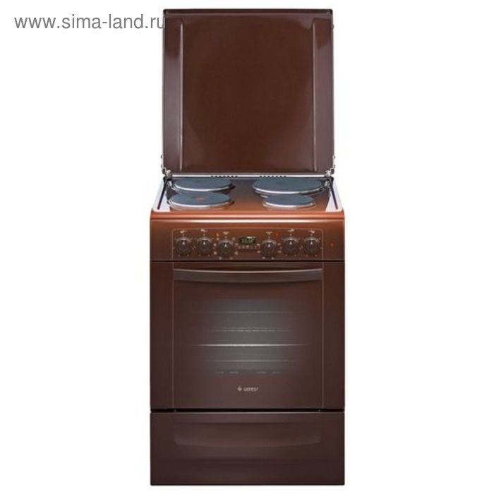 Плита Gefest 6140-03 0001, электрическая, 4 конфорки, 55 л, эмаль, гриль, коричневая - Фото 1