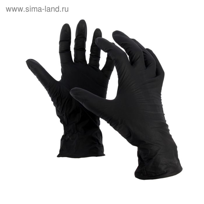 Перчатки нитриловые, размер M, "Стандарт", 100 шт/уп, цвет чёрный - Фото 1