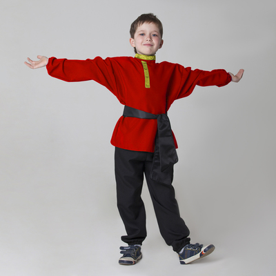 Детская рубаха с кушаком, цвет красный, 6-7 лет