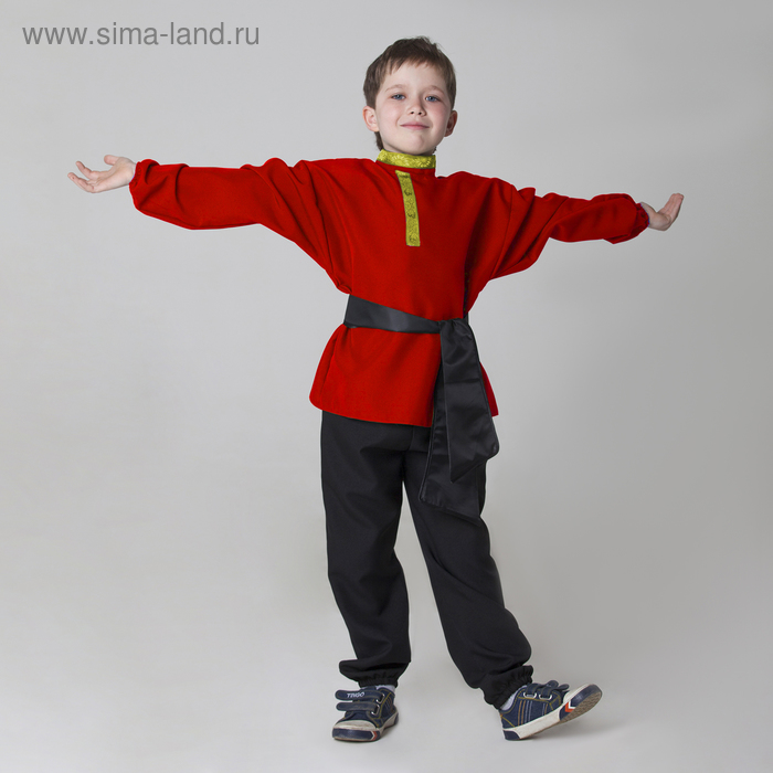 Детская рубаха с кушаком, цвет красный, 6-7 лет - Фото 1