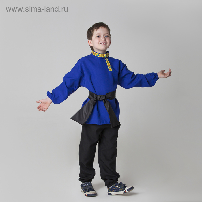 Детская рубаха с кушаком, цвет синий, 6-7 лет - Фото 1