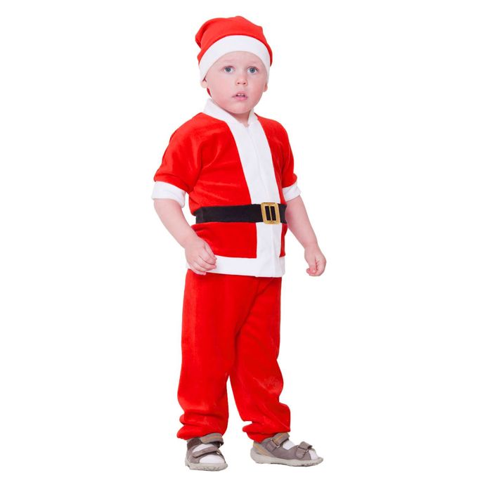 Карнавальный костюм от 1,5-3-х лет &quot;Дед Мороз&quot;, велюр, куртка с ремнём, колпак, штаны, рост 92-98 см, цвета МИКС