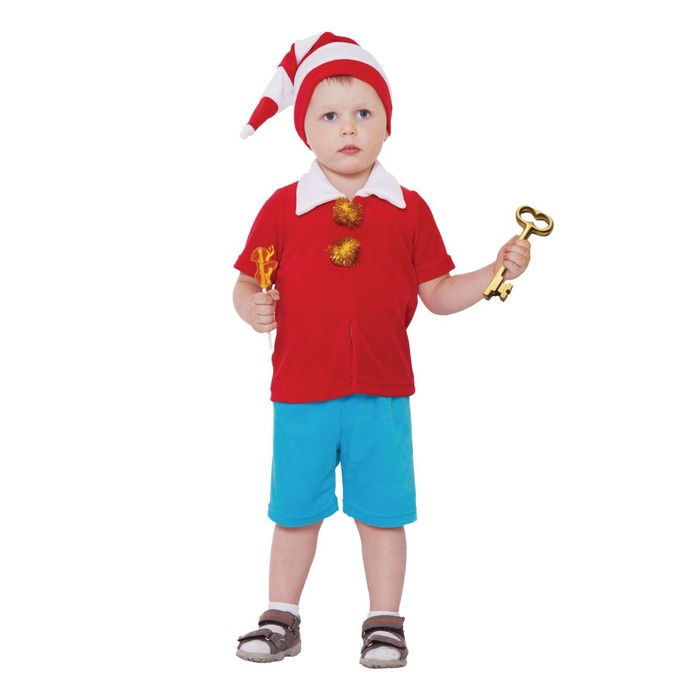 Карнавальный костюм от 1,5-3-х лет "Буратино красный", велюр, колпак, куртка, штаны, рост 92-98 см - Фото 1