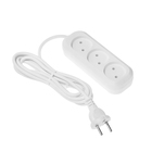Удлинитель TUNDRA, 3 розетки, 3 м, 10 А, 2200 Вт, ПВС 2х0.5 мм2, без заземления, белый - Фото 2