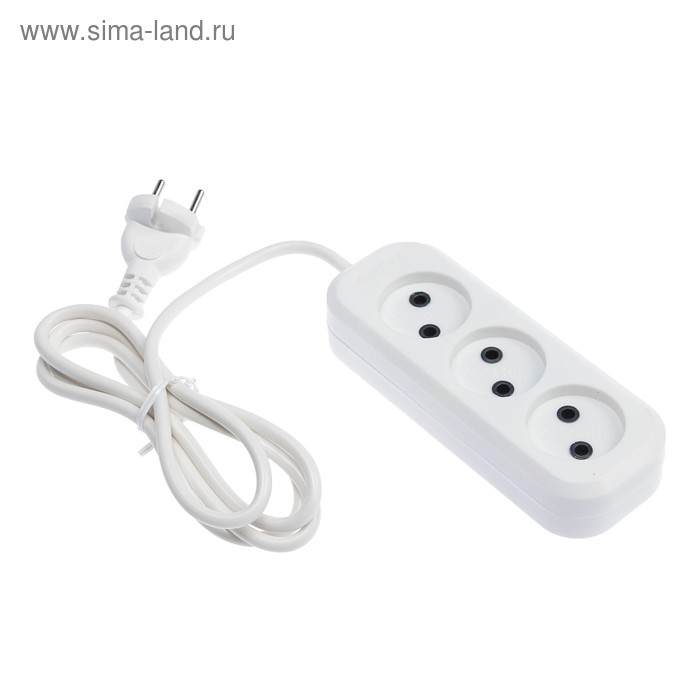 Удлинитель TUNDRA, 3 розетки, 1.7 м, 10 А, 2200 Вт, ШВВП 2х0.5 мм2, без заземления, белый - Фото 1