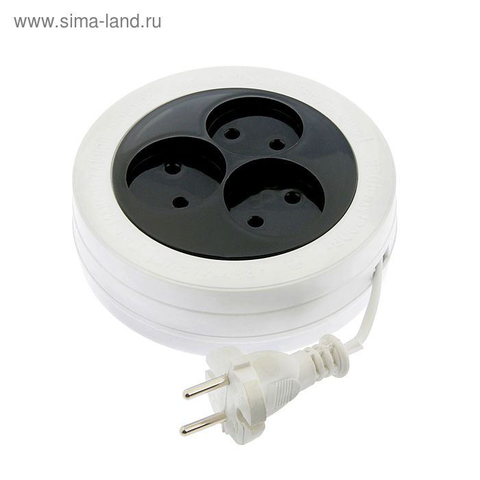 Удлинитель-рулетка TUNDRA, 3 розетки, 5 м, 6 А, 1300 Вт, ШВВП 2х0.5 мм2, без з/к, белый - Фото 1