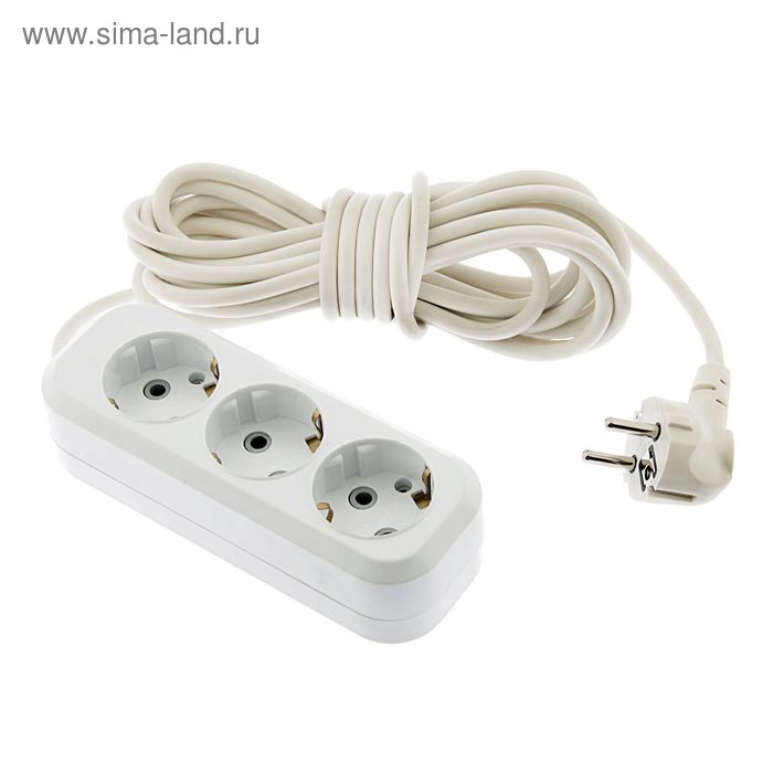 Удлинитель TUNDRA, 3 розетки, 5 м, 16 А, 3500 Вт, ШВВП 3х0.5 мм2, с заземлением, белый - Фото 1