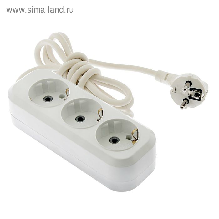 Удлинитель TUNDRA, 3 розетки, 1.7 м, 16 А, 3500 Вт, ПВС 3х0.5 мм2, с заземлением, белый - Фото 1