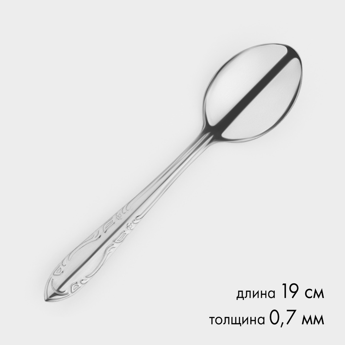 Ложки столовые «Общепит», длина 19 см, толщина 0.7 мм, набор 6 шт., нержавеющая сталь, серебристые - Фото 1
