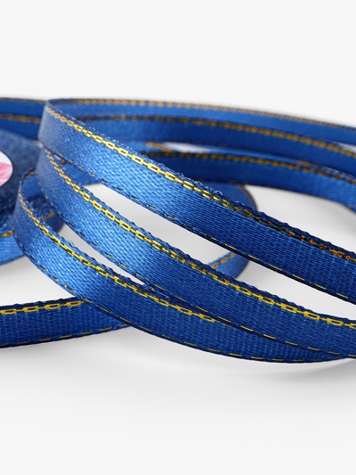 Лента атласная, с золотым люрексом, 6 мм, 23±1 м, синяя №038