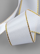 Лента атласная, с золотым люрексом, 25 мм, 23±1 м, белая №001 - Фото 4