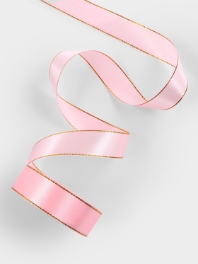 Лента атласная, с золотым люрексом, 25 мм, 23±1 м, розовая №04 (комплект 2 шт)