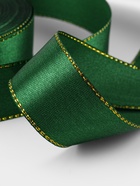 Лента атласная, с золотым люрексом, 25 мм, 23±1 м, зелёная №049 - Фото 4