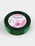 Лента атласная, с золотым люрексом, 25 мм, 23±1 м, зелёная №049 - Фото 5