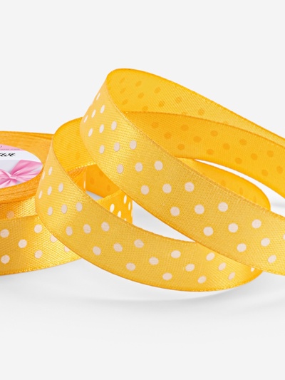 Лента атласная «Горошек», 15 мм, 23±1 м, жёлтая №132