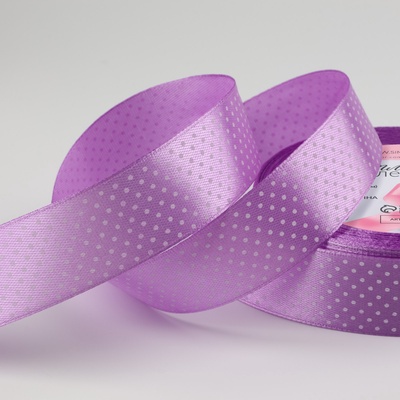 Лента атласная «Горошек», 25 мм × 23 ± 1 м, цвет фиолетовый №045