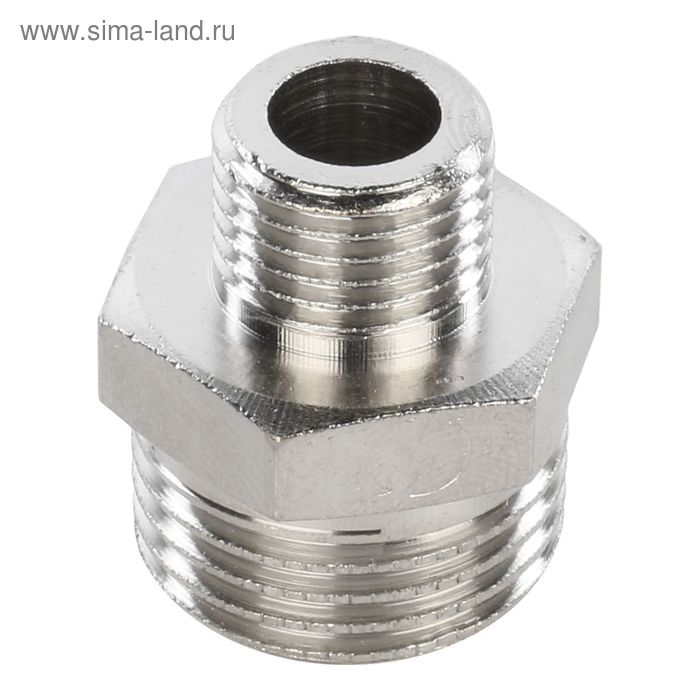 Ниппель переходной STOUT SFT-0004-001214, 1/2"x1/4", наружная резьба, никелированная латунь - Фото 1