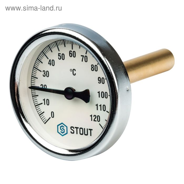 Термометр STOUT SIM-0001-637515, биметаллический, погружная гильза 75 мм 1/2", корпус 63 мм - Фото 1