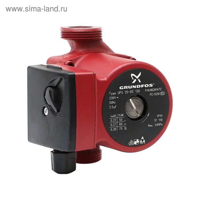 Насос циркуляционный Grundfos UPS 20-60, 3 скорости, 25/40/50 Вт, 55 л/мин, напор 6м - Фото 1