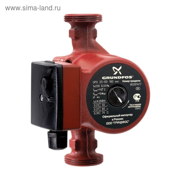 Насос циркуляционный Grundfos UPS 32-60 с гайками, 3 режима, 50/55/60 Вт, 55 л/мин, напор 6 м - Фото 1