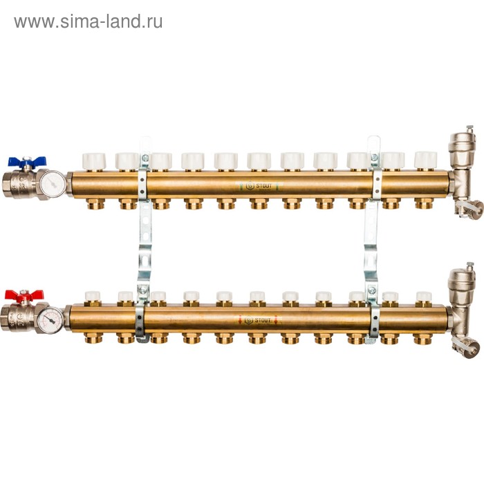 Коллектор распределительный STOUT SMB 0468 000011, 11 выходов, без расходомеров, латунь - Фото 1