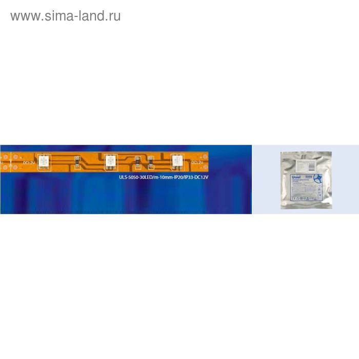 Светодиодная лента Uniel, 5м, IP20, 5050-30LED, 7,2Вт, синий свет, самоклеящаяся - Фото 1