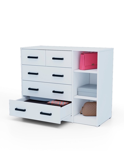 Комод для вещей «Клик Мебель», 5 ящиков, с дверью, 1100×480×900 мм, цвет белый