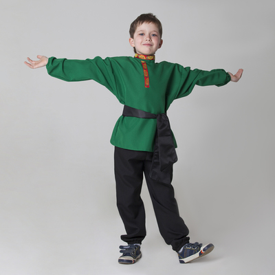 Детская рубаха с кушаком, цвет зелёный, 6-7 лет