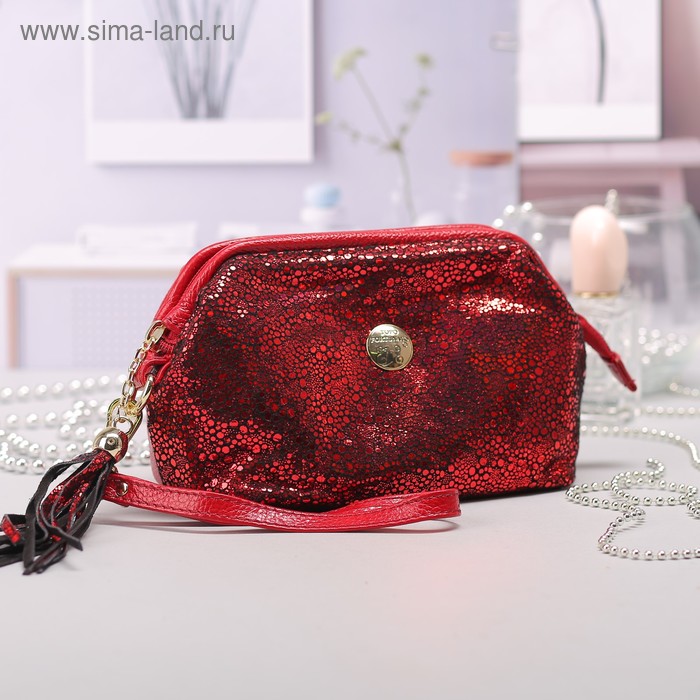 Косметичка-сумочка, отдел на молнии, с ручкой, красный скат - Фото 1