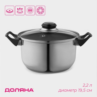 Кастрюля Доляна «Чёрная ночь», 2.2 л, с крышкой, капсульное дно, нержавеющая сталь