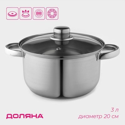 Кастрюля Доляна «Классика», 3 л, d=20 см, капсульное дно, нержавеющая сталь