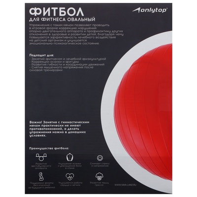 Фитбол «Гантель» ONLYTOP, 75×38×38 см, 900 г, МИКС