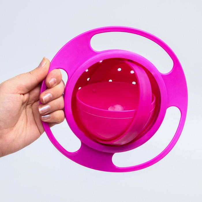 Детская миска «Тарелка-неваляшка», цвет розовый с крышкой - Фото 1