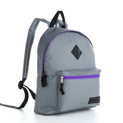 Рюкзак школьный RISE на молнии, с карманом, размер 30×10×38 см, серый/фиолетовый
