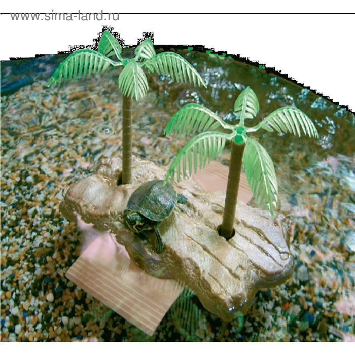 Островок для черепах на присосках, с 2-мя пальмами, малый - Фото 1