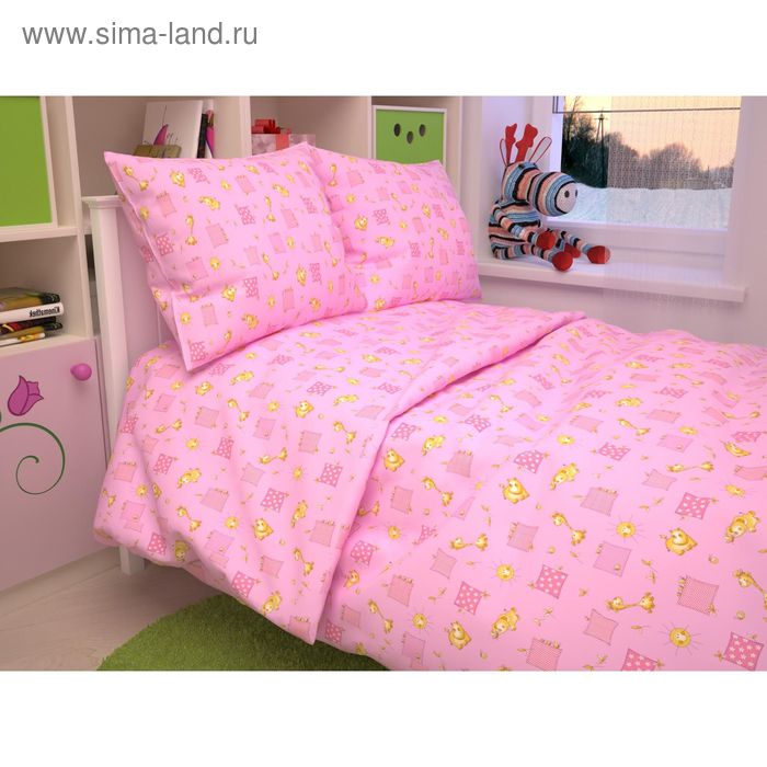 Детское постельное бельё BABY "Жираф", цвет розовый 112х147 см, 110х150 см, 60х60 см, бязь 142 гр/м - Фото 1