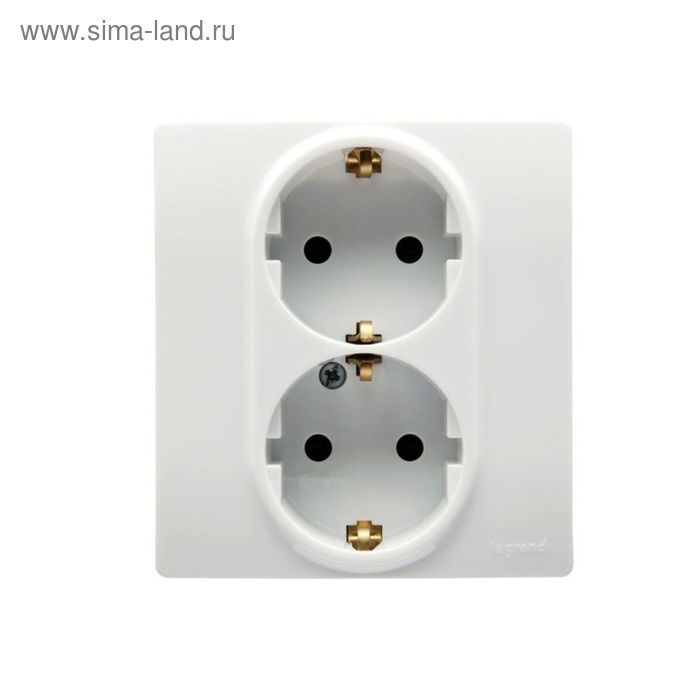 Розетка 2-м СП Legrand "Etika Plus ", защ. шторки, с заземл., авт., алюм. 672433 - Фото 1