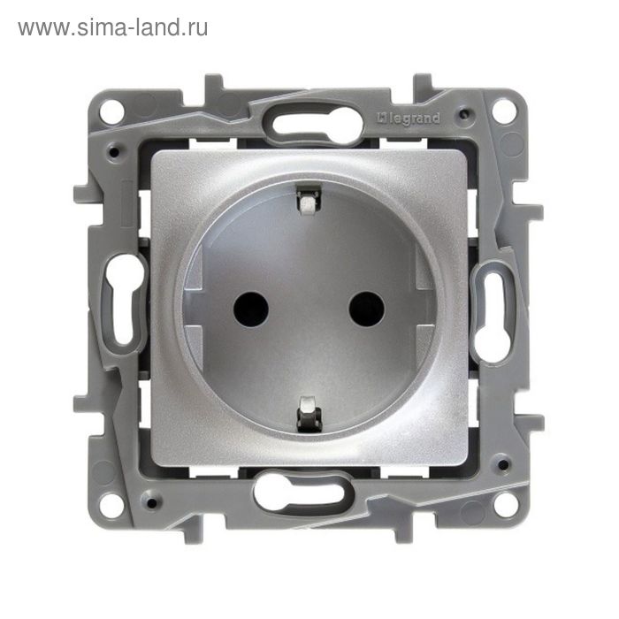 Механизм розетки 1-м СП Legrand Etika , 2К+З защ. шторки, алюм. 672422