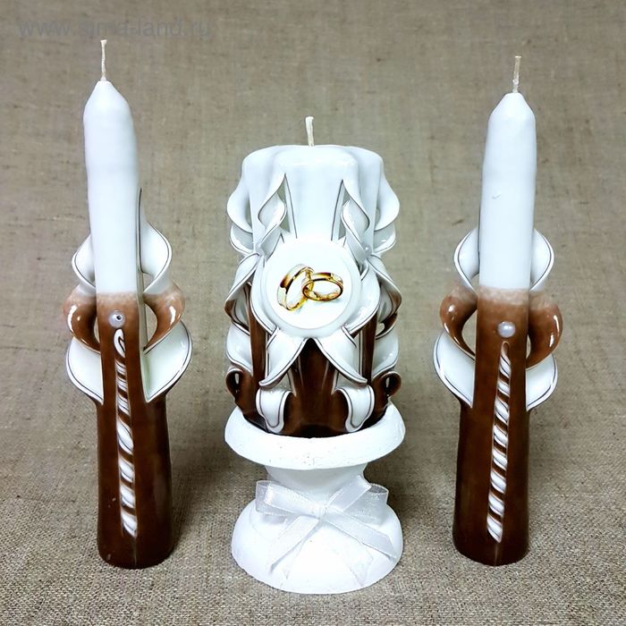 Набор свечей резных "Свадебный", шоколадный: Домашний очаг, Родительские свечи, подсвечник - Фото 1