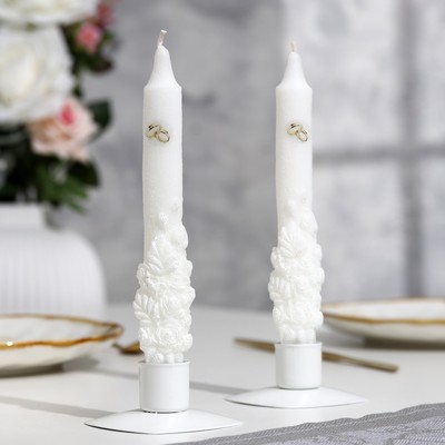 Набор свадебных свечей "Романтика с кольцами", белый, родительская пара