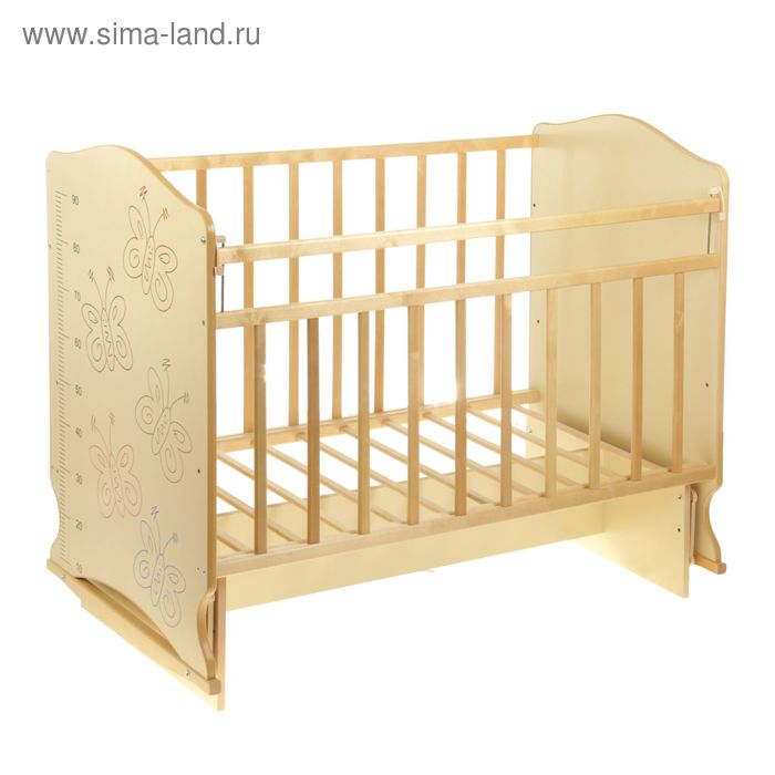 Детская кроватка «Морозко. Бабочки» на качалке с поперечным маятником, цвет бежевый/берёза - Фото 1