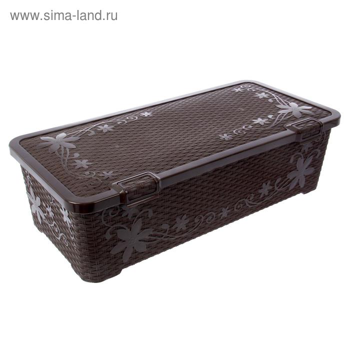 УЦЕНКА Ящик для хранения с крышкой «Плетёнка», 70 л, 88×42×24 см, цвет МИКС - Фото 1