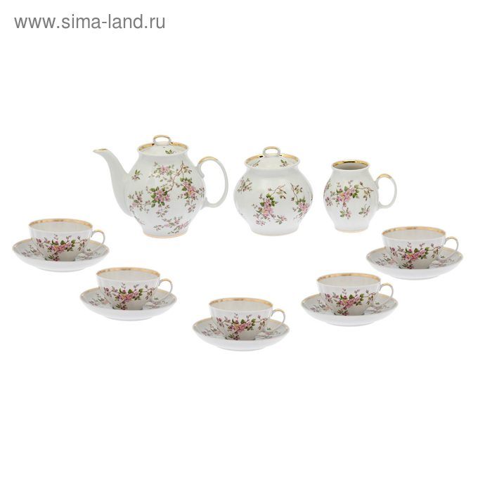 Сервиз чайный 13 предметов 5 персон  Белый лебедь Цветение УЦЕНКА - Фото 1