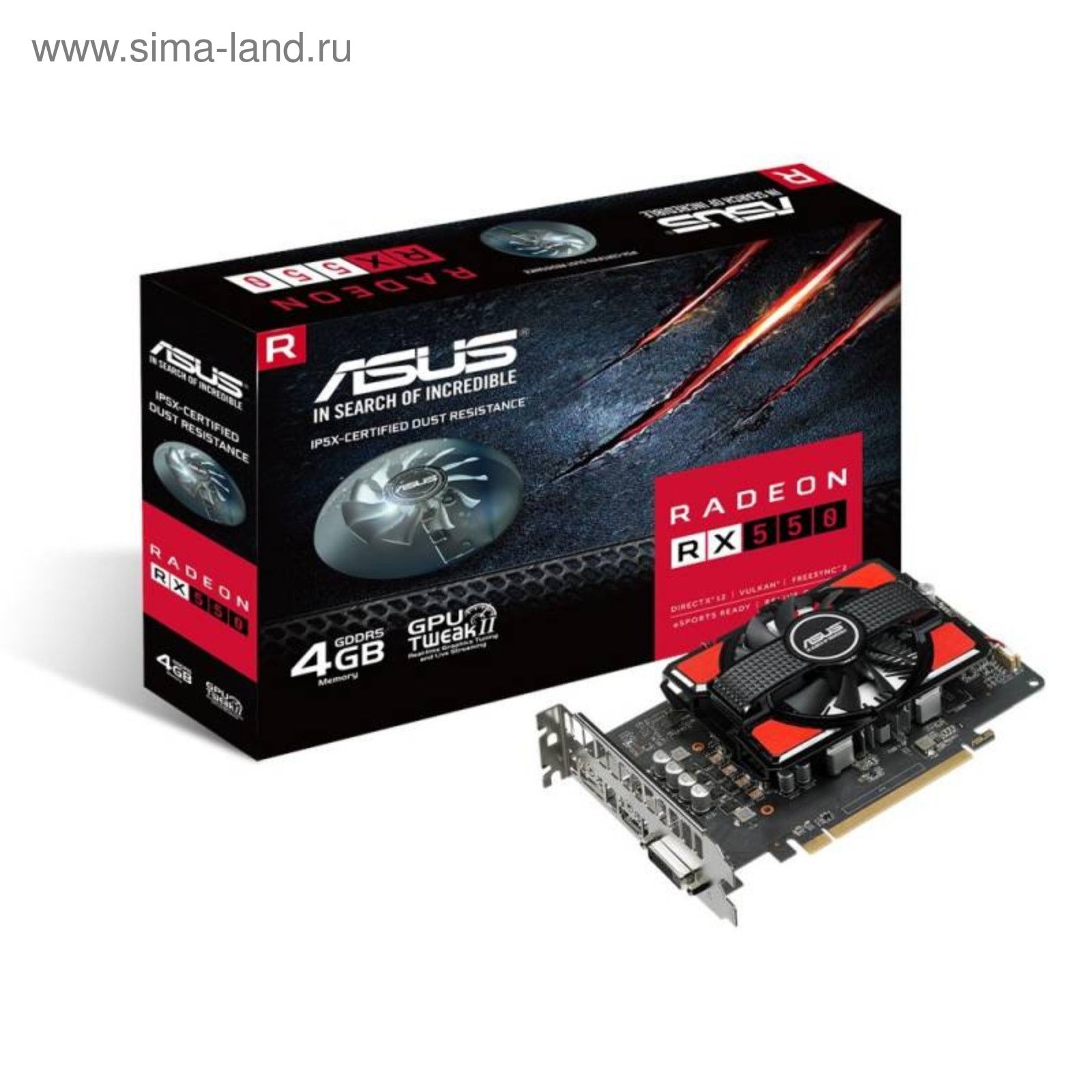 Видеокарта Asus AMD Radeon RX 550, 4G, 128bit, GDDR5, 1183/7000, Ret  (2475320) - Купить по цене от 9 161.35 руб. | Интернет магазин SIMA-LAND.RU