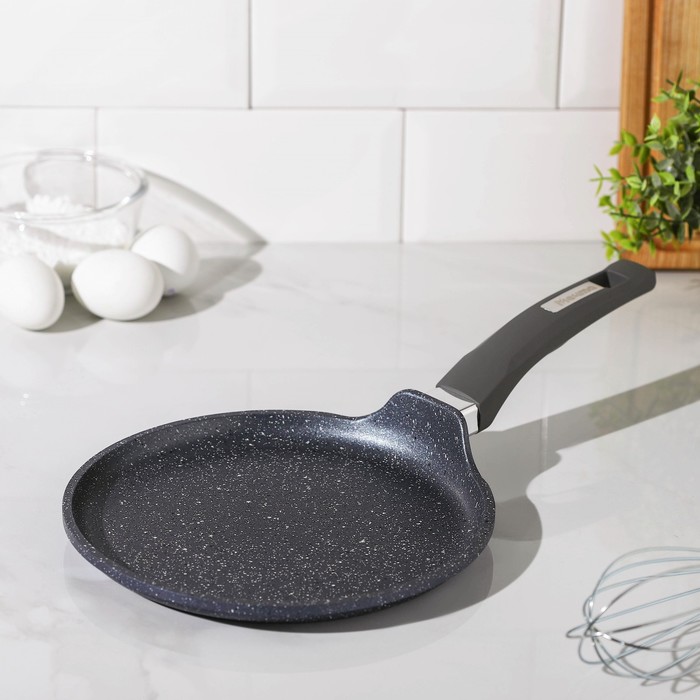 Сковорода блинная Мечта «Гранит», d=22 см, пластиковая ручка, антипригарное покрытие, серая - Фото 1