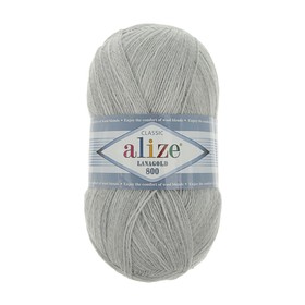 Пряжа для вязания спицами, крючком ALIZE, Lanagold 800, 49% шерсть, 51% акрил, 730 м/100 г, (684 пепельный меланж)
