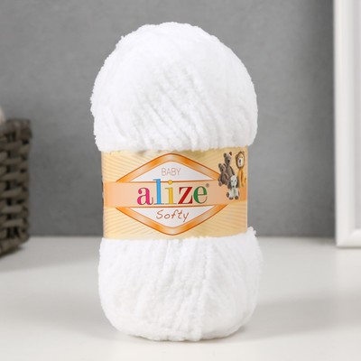 Плюшевая пряжа для вязания спицами, крючком ALIZE, Softy, 100% микрополиэстер, 115 м/50 г, (55 белый)
