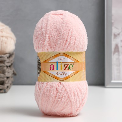 Плюшевая пряжа для вязания спицами, крючком ALIZE, Softy, 100% микрополиэстер, 115 м/50 г, (340 бледно роз.)