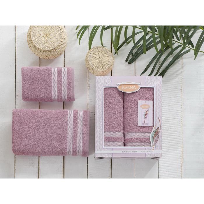 Комплект махровых полотенец Petek, размер 50 х 90 см - 1 шт, 70 х 140 см - 1 шт, грязно-розовый - Фото 1