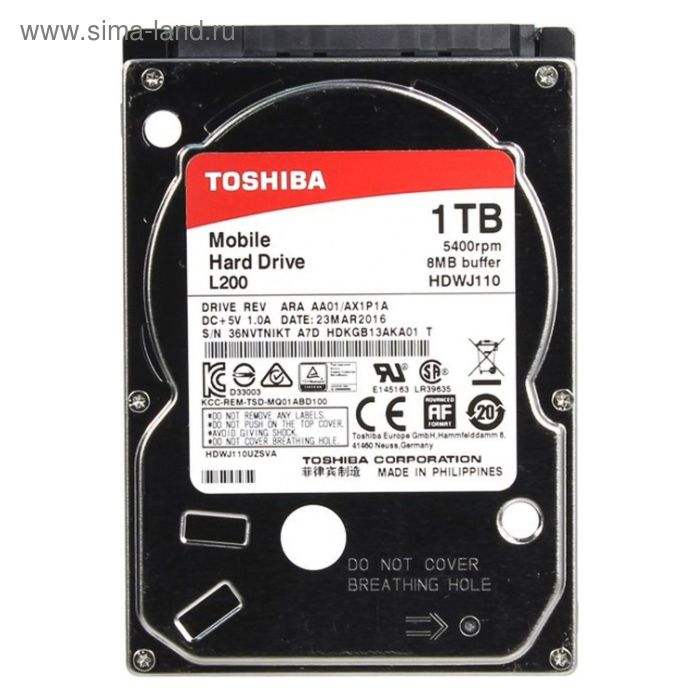 Жесткий диск Toshiba L200 1Tb (HDWJ110EZSTA) SATA-III - Фото 1